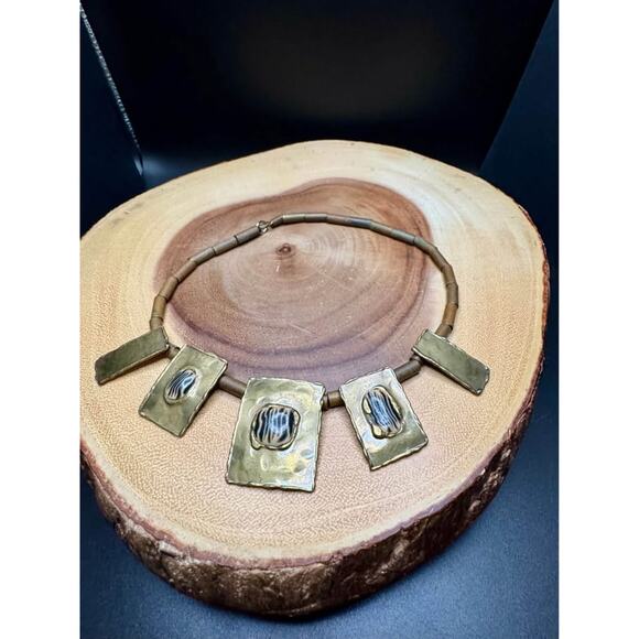 Handcrafted Brass Tribal-Inspired Necklace with Beaded Accents - Picture 4 of 7